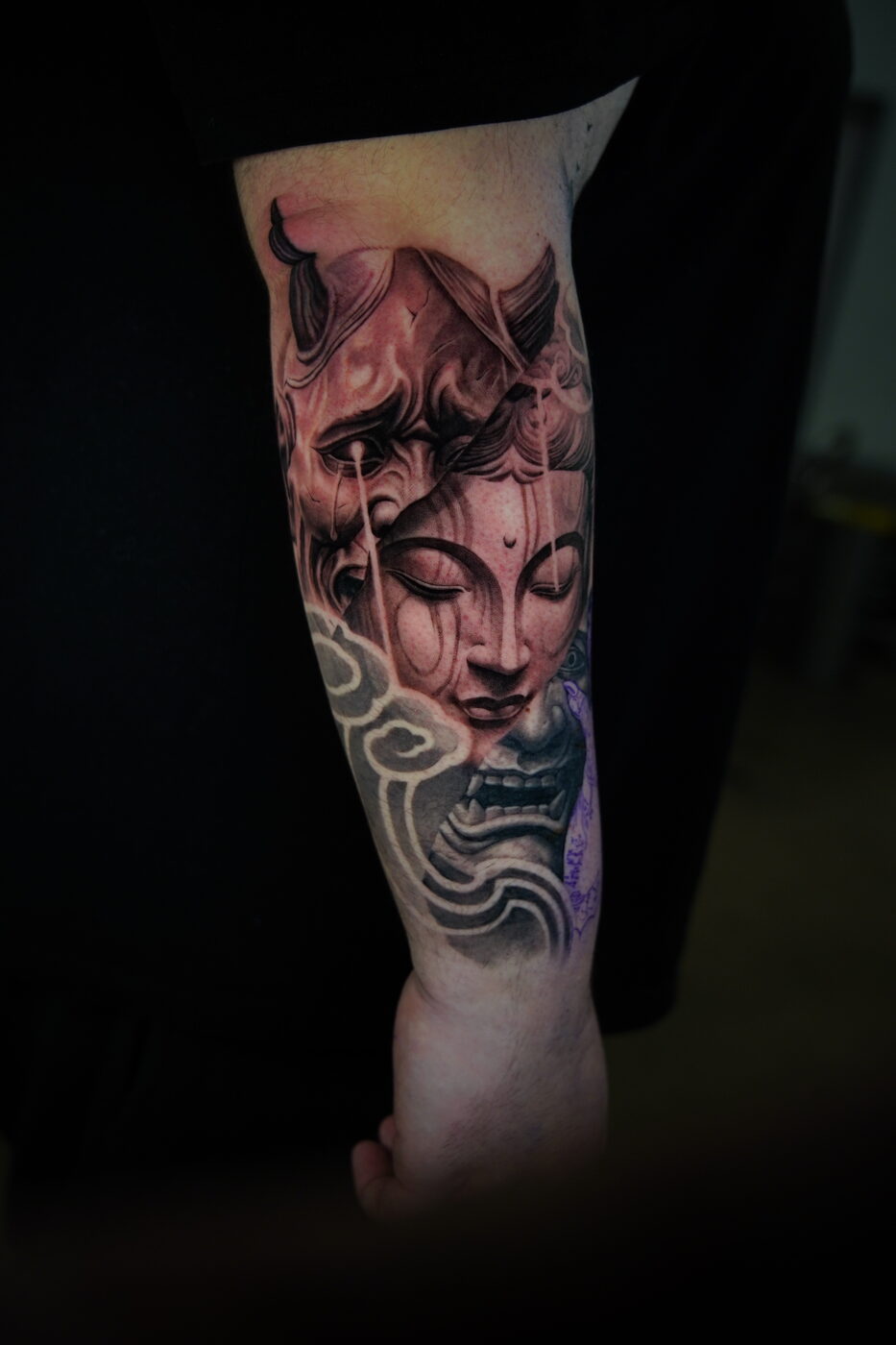 Lycaon's Fall — black and grey abstract realism tattoo by Zackel