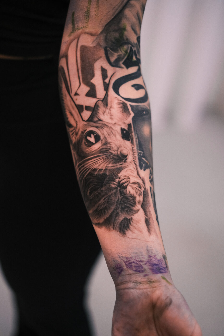 Hannya & Buddha — black and grey abstract realism tattoo by Zackel